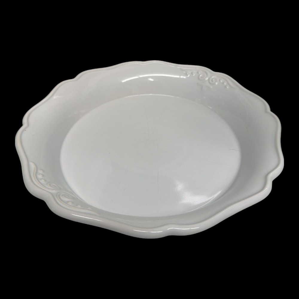Ceramic Serving Dish Scroll Pattern Scallop Edge EUC 10 3/4 Diameter x 2"H